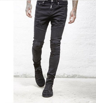 Street Ripped 3D Cutting Slim Elastic Jeans Phosgene