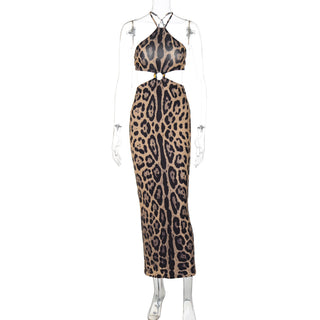 Women's Summer Sexy Leopard Print Halter Backless Hip Dress - Phosgene