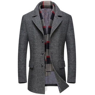 Thick Quilted Lapel Collar Men's Mid-length Wool Overcoat - Phosgene