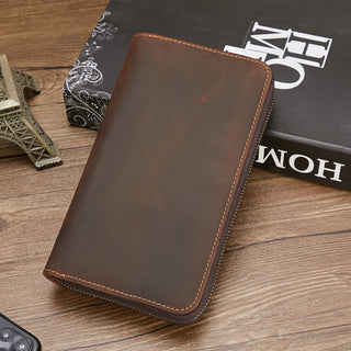 New Retro Hand Multifunctional Zipper Men's Leather Wallet - Phosgene