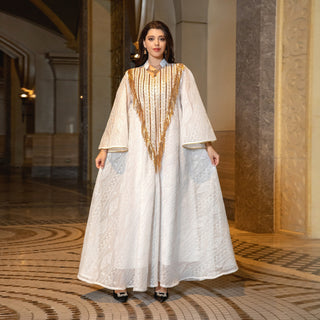 Festival Evening Dress Arabic Dubai Mesh Embroidered Sequins Robe Middle East - Phosgene