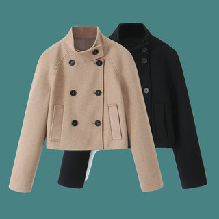 Decorative Stand Collar Wool Short Coat - Phosgene