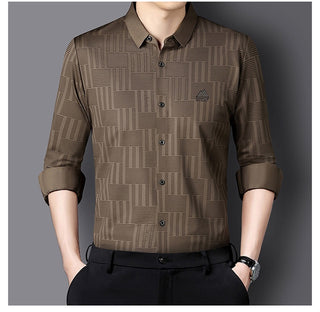 Autumn New Seamless Long-sleeved Men's Business Fashion Middle-aged Casual Shirt Phosgene