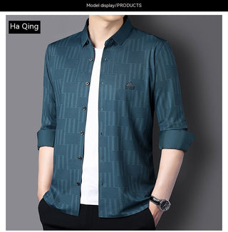 Autumn New Seamless Long-sleeved Men's Business Fashion Middle-aged Casual Shirt Phosgene