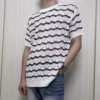 Men's Short-sleeved T-shirt Hollow Sweater Jacquard Top Phosgene