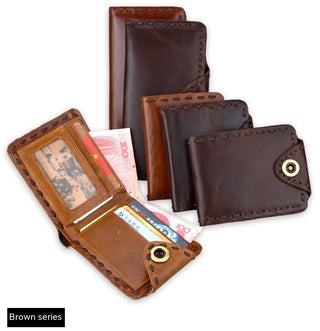 Vintage Men's Long Oily Leather First Layer Cowhide Wallet - Phosgene