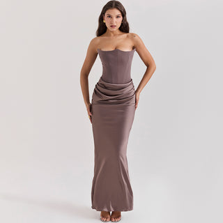 Fishbone Bandeau Slim-fit Backless Autumn And Winter Velvet Dress Black Evening Gown - Phosgene