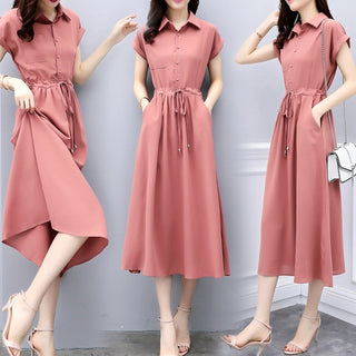 Waist-tight Slimming Elegant Long Dress Casual Polo Shirt Skirt - Phosgene