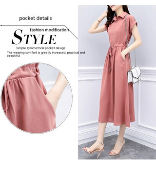 Waist-tight Slimming Elegant Long Dress Casual Polo Shirt Skirt - Phosgene