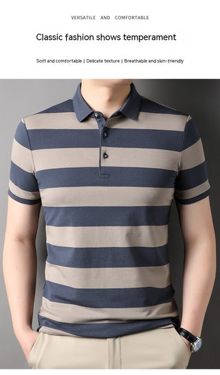 Men's Polo Shirt Short-sleeved Lapel T-shirt 2024 Striped Business Casual Lead Basic All-matching Phosgene