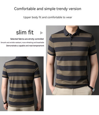 Men's Polo Shirt Short-sleeved Lapel T-shirt 2024 Striped Business Casual Lead Basic All-matching Phosgene