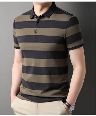 Men's Polo Shirt Short-sleeved Lapel T-shirt 2024 Striped Business Casual Lead Basic All-matching Phosgene