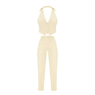 Niche Women's Asymmetric Collar Halter Vest Suit Casual Trousers Two-piece Set Phosgene