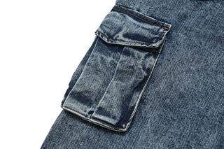 American Retro Washed And Worn Cargo Pocket Jeans Phosgene