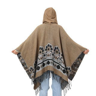 European And American Flower Woven Split Shawl Acrylic Fiber Hat Cloak - Phosgene