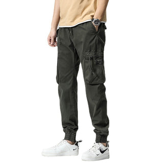 Casual Pants Trendy Brand Elastic Waist Men's Youth Simple Pure Cotton Multi-pocket Work Pants Trousers Ankle-tied - Phosgene