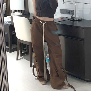 Hong Kong Style Ins Ribbon Workwear Casual Pants Men And Women Autumn - Phosgene