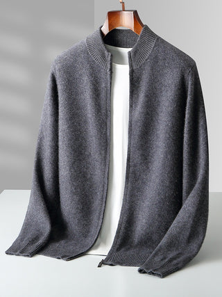 Pure Wool Knit Double-strand Thickening Stand Collar Cashmere Cardigan - Phosgene