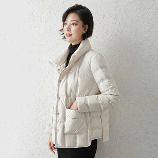 Casual White Duck Down Short Stand Collar Jacket - Phosgene