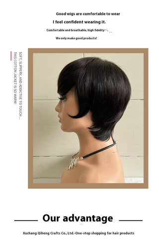 Short Straight Wig Women's Short Hair Head Cover Real Human Hair - Phosgene