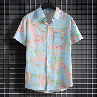 Men's Stylish Beach Flowers Half Sleeve Shirt Phosgene