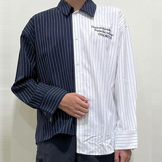 Men's Patchwork Loose Striped Long Sleeve Shirt Phosgene