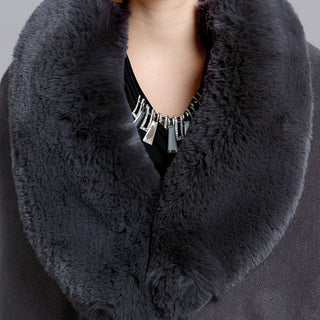 Fur Shawl And Fur Collar Knitted Cardigan Shawl Cloak - Phosgene