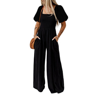 Women's Square Collar Short Sleeve Jumpsuit Phosgene