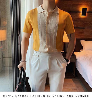 Short-sleeved T-shirt Men's Knitted Lapel Half Sleeve Bottoming Shirt Top Phosgene