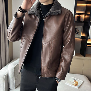 Hong Kong Style Velvet Padded Plus Size Men's Leather Jackets - Phosgene