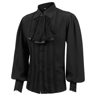 Punk Retro Shirt Men's Solid Color Pleated Lace Fake Collar Long Sleeve Loose  Shirt Phosgene