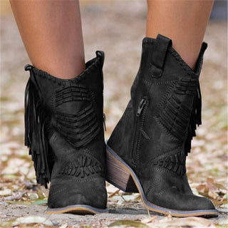 Mid-calf Chunky Heel Women's Side Zipper Boots - Phosgene