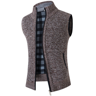 Autumn And Winter Cardigan Sweater Vest Man Stand Collar Fleece-lined Thickened Coat - Phosgene