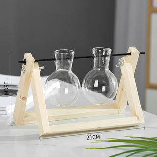 Swing Wooden Stand Hydroponic Plant Container Glass Vase - Phosgene