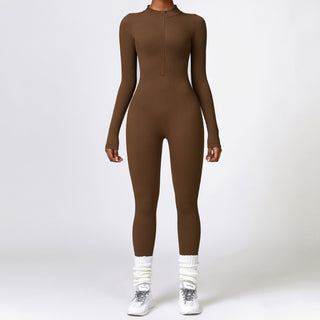 Winter Tight Long Sleeve Yoga Jumpsuit Zipper Belly Contracting High Strength Sports - Phosgene