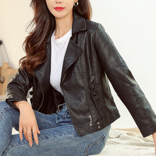 New Fashion Simple Trendy Short Leather Jacket Women - Phosgene