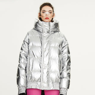 Couples Laser Glossy Thickened Loose Mid Length Down Jacket - Phosgene