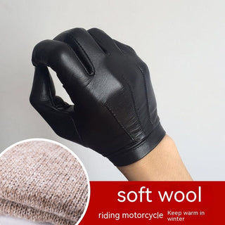 Men's Autumn And Winter Fleece-lined Warm Sheepskin Gloves - Phosgene