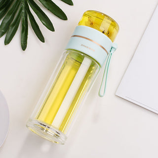 Glass Water Bottle With Tea Infuser Filter Tea Separation Double Wall Glass Bottle Leakproof Water Bottle - Phosgene