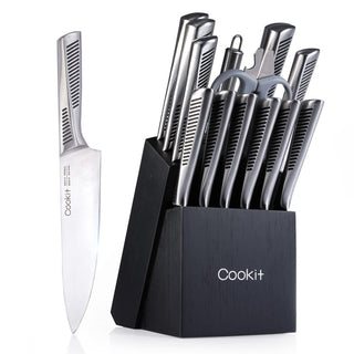 Kitchen Knife Set, 15 Piece Knife Sets with Block, Chef Knives with Non-Slip German Stainless Steel Hollow Handle Cutlery Set with Multifunctional Scissors Knife Sharpener  Amazon Platform Banned - Phosgene