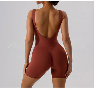 Nude Feel U-shaped Beauty Back Aerial Yoga Suit Peach Hip Pilates Jumpsuit For Women - Phosgene