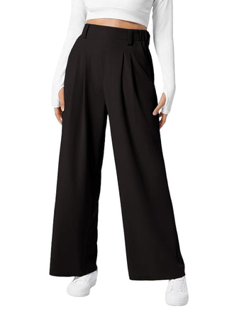 Women's Wide Leg Pants Elastic High Waist Waffle Knit Casual - Phosgene