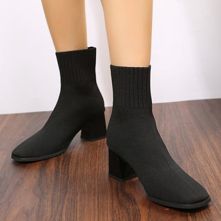 Large Size Thick Heel Pointed Women's Stretch Boots - Phosgene