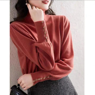 French Style Retro Minority Lantern Sleeve Turtleneck Sweater - Phosgene