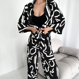 Silk-like Printed Cardigan Long-sleeved Homewear Phosgene