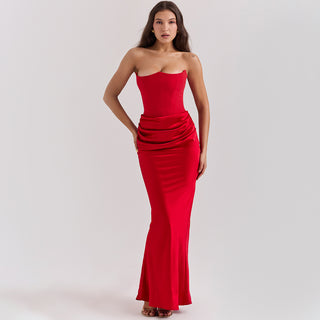 Fishbone Bandeau Slim-fit Backless Autumn And Winter Velvet Dress Black Evening Gown - Phosgene