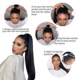 Natural Black Velcro Ponytail Straight Hair Wig - Phosgene