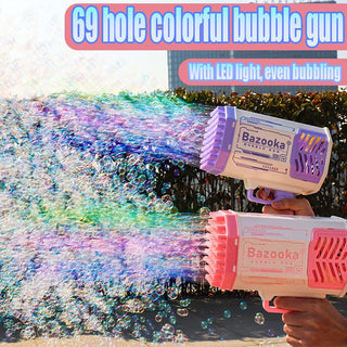 Bubble Gun Rocket 69 Holes Soap Bubbles Machine Gun Shape Automatic Blower With Light Toys For Kids Pomperos - Phosgene