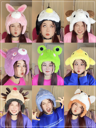 Original Cute Cartoon Animal Plush Ski Helmet Decorative Cap Set - Phosgene