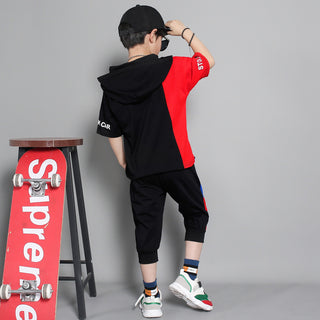 Children's clothing summer new boy short-sleeved suit in the big boy summer Korean version of the boy stitching sportswear tide - Phosgene